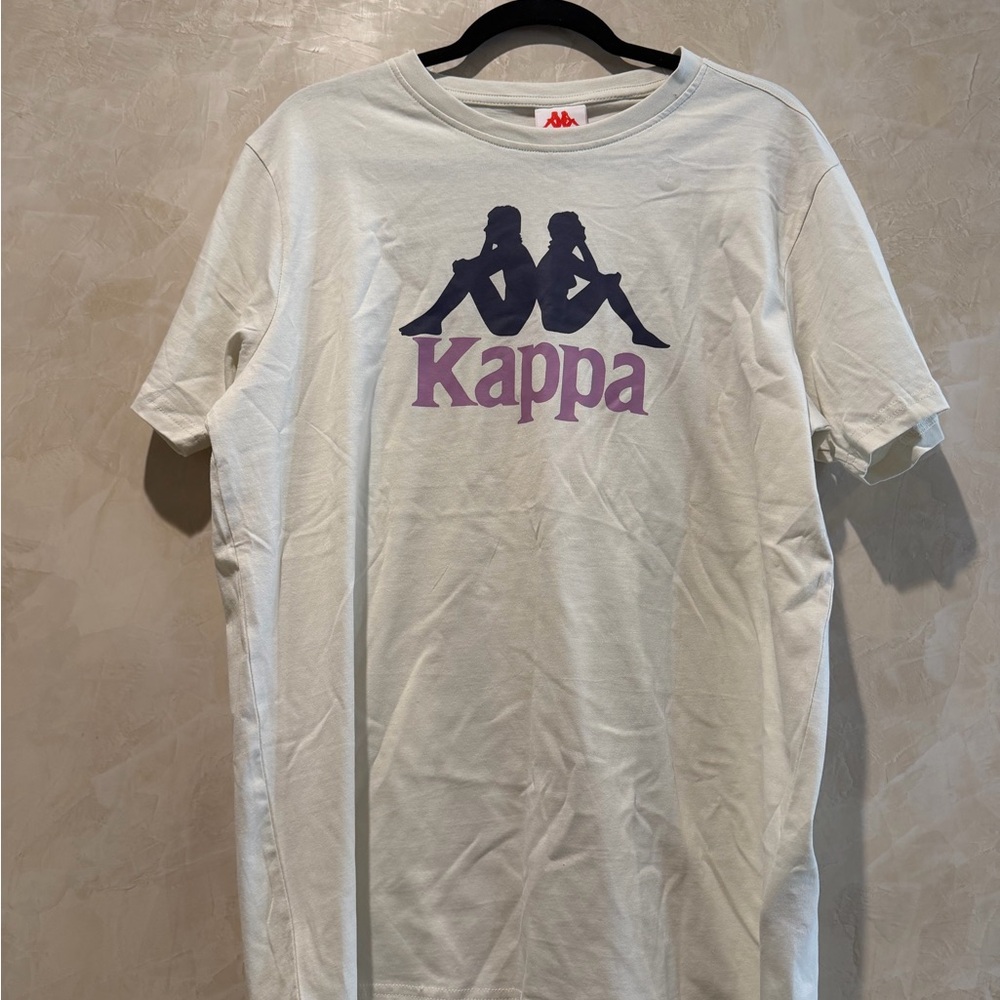 Kappa Logo Tee in Light Cream with Purple Print NWT Sz L